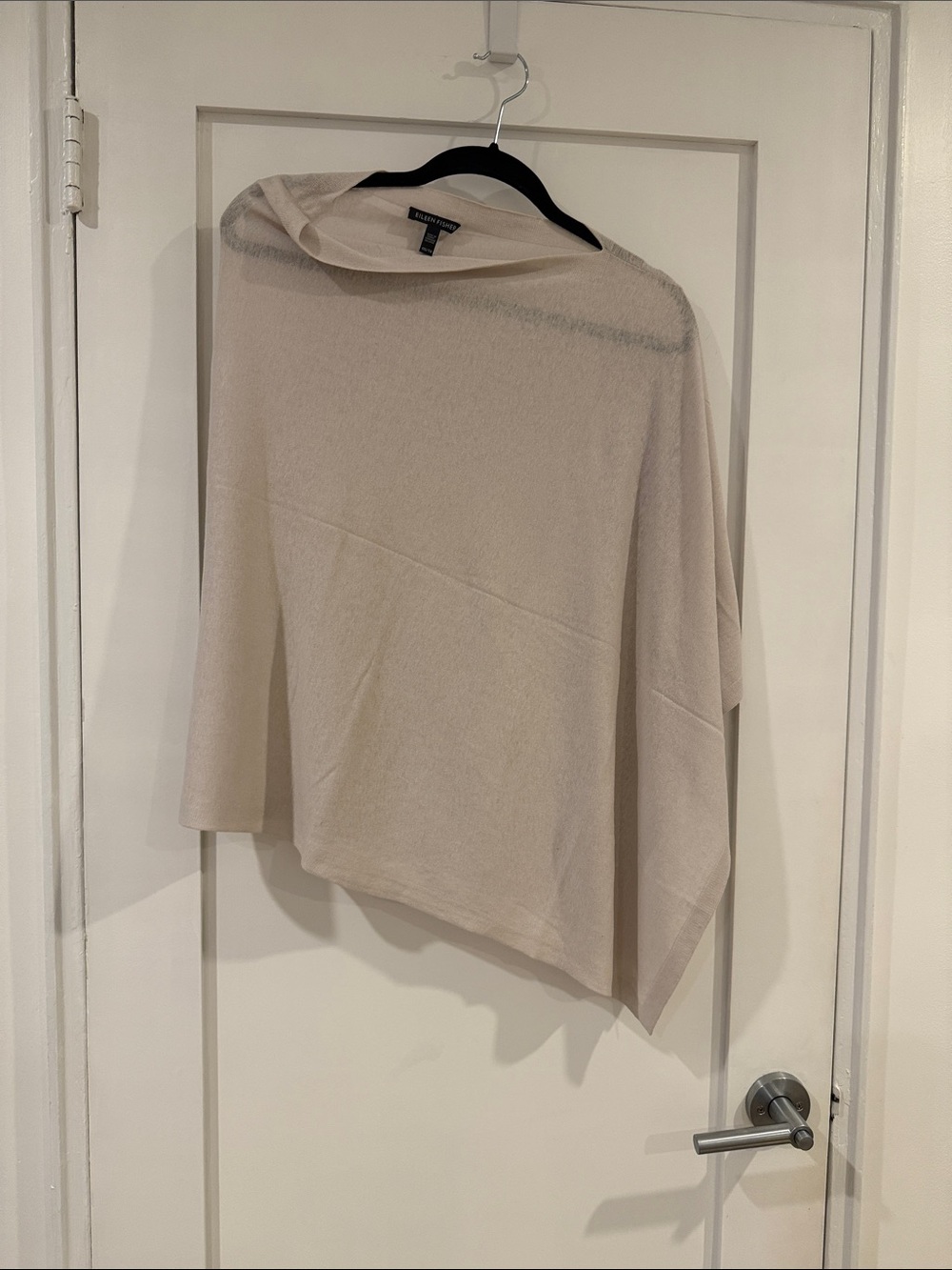 Like NEW. Eileen Fisher Light Taupe Asymmetrical Poncho. Silk and Linen Blend.